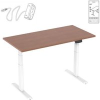 Bureau Motorisé Assis-Debout 150x75cm Plateau Noyer/Pied Blanc, Connecté