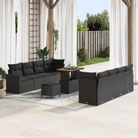 Ensemble De Canapés De Jardin Vidaxl 11 Pièces Avec Coussins Noir Poly Rotin Acacia, Ensemble De Salle À Manger De Jardin Vidaxl 3 Pièces Avec