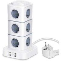Tour Multiprise 12 Prises Multiprise Electrique 2500W 10A avec 4 Ports USB Multi Prises électriques Parafoudre Multiprise Verticale pour Maison