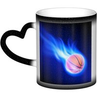 Tasse A Changement De Couleur, Ballon De Basket-Ball De Feu Bleu, Tasse A Cafe En Ceramique, Tasse De Personnalite Pour Femmes Et Hommes, Cadeau 11 Oz