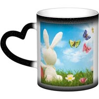 Tasse A Couleur Changeante Lapin De Paques Avec ?Ufs Et Papillon De Printemps, Tasse A Cafe En Ceramique, Tasse De Personnalite Pour Femmes Et