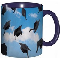 Tasse A Cafe Caps De Remise Des Diplomes Jetes Dans Le Ciel Derniere Photo De La Ceremonie De L'ecole Secondaire Imprime Bleu Noir Tasse Coloree Pour