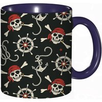 Tasse A Cafe Piratesancre De L'ocean Nautique Elements De Theme De Piratage De Voyage En Mer Aventureux.Impression Noire Tasse Coloree Pour Le Bureau