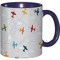 Tasse A Cafe Avion Colore Avion Carte De Route Aerienne Destination Lignes Pointillees Impression Tasse De Tasse Coloree Pour Le Bureau A La Maison
