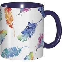 Tasse A Cafe Plume Aquarelle Plumes D'oiseau Avec Des Inspirations De Palette De Couleurs.Impression Orange Multicolore Tasse De Tasse Coloree Pour