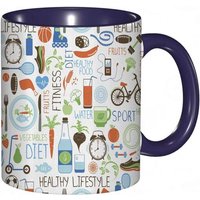 Tasse A Cafe Fitness Sports Et Alimentation Equilibre Nutrition Velo Aliments Frais Biologiques Jus De Volaille Vitalite.Imprime Bleu Orange Tasse