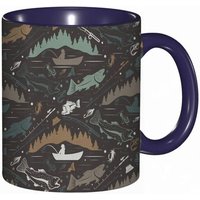 Tasse A Cafe Theme De Peche Modele D'elements Nautiques Avec Des Leurres De Pecheur De Poissons Impression De Tiges D'arbres Tasse De Tasse Coloree