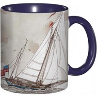 Tasse A Cafe Vintage D'une Vue Retro D'un Yacht Americain Antique Avec S Ocean.Pale Grey Tan White Print Tasse Coloree Pour Le Bureau La Maison Le