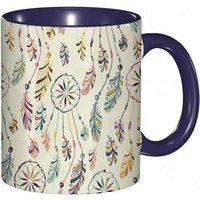Tasse A Cafe Plume Traditionnelle Tribal Folk Inspiration Dreamcatchers Symbolique.Impression Rose Creme Tasse De Tasse Coloree Pour Le Bureau A