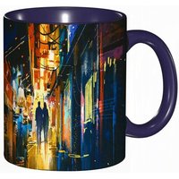 Tasse A Cafe Couple Marchant Dans Une Ruelle Avec Des Lumieres Colorees Impression De Peinture Numerique Tasse Coloree Pour Le Bureau La Maison Le
