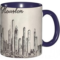 Tasse A Cafe Usa Houston Skyline Big City Structure Coast Front Traveling Destinations Doodle.Brown Cream Print Tasse Coloree Pour Le Bureau La