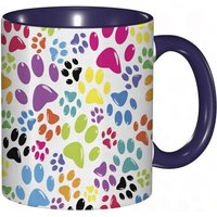 Tasse A Cafe Chien Colore Petites Pattes Etapes Art Dessin Anime Traces Inhabituelles Conception.Impression Bleu Violet Tasse De Tasse Coloree Pour