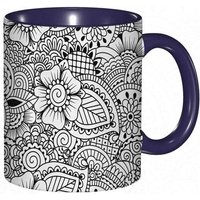 Tasse A Cafe Design De Tatouage Ethnique Inspirations De Cultures Monochromes Elements Floraux.Impression Blanche Et Noire Tasse Coloree Pour Le