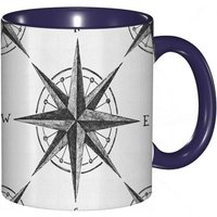 Tasse A Cafe Boussole Noir Et Blanc Style Croquis Rose Des Vents Dising Nouveaux Lieux Elements Nautiques.Impression Blanche Noire Tasse Coloree Pour