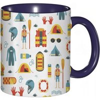 Tasse A Cafe Equipement Sur Le Theme Du Rafting Gilet De Securite Tente Bateau Et Rames Conception De Vacances D'ete.Impression Jaune Aqua Tasse