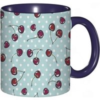 Tasse A Cafe Motif Vintage Cerise Avec Fruits D'ete Sur Des Points Nostalgiques.Imprime Ecume De Mer Vermillon Tasse Coloree Pour Le Bureau La Maison