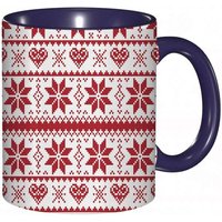 Tasse A Cafe Xmas Tradition Scandinave Mode Bordures Nordiques Pixel Geometrique Style Retro.Impression Blanc Orange Tasse Coloree Pour Le Bureau La