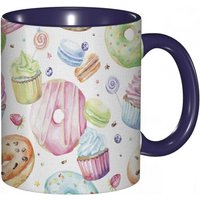 Tasse A Cafe Bonbons Delicieux Macarons Cupcakes Beignets Muffins Sucre Savoureux Delicieux Design Aquarelle.Impression Rose Tasse Coloree Pour Le