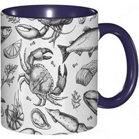 Tasse A Cafe Crabes Animaux Marins Un Millesime De Motif De Fruits De Mer Dessine A La Main Art.Impression Blanche Et Noire Tasse Coloree Pour Le