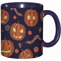 Tasse A Cafe Avec Bannieres De Celebration Sur Le Theme D'halloween Et Citrouilles Sculptees.Impression Orange Indigo Tasse Coloree Pour Le Bureau La