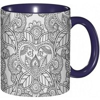 Tasse A Cafe Motifs Floraux Naturels Avec Feuilles Et Coeurs Paisley Avec Influences Line Art. Tasse De Tasse Coloree Pour Le Cafe De The A La Maison