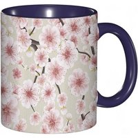 Tasse A Cafe Fleurs De Cerisier Fleurs Japonaises Symboliques Du Printemps Dans Un Arrangement Aleatoire.Imprime Vert Marron Tasse Coloree Pour Le