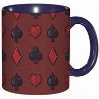 Tasse A Cafe Poker Costumes De Cartes Motif Avec Des Clubs De Pique Et Des Coeurs Sur Un Fond Rouge Abstrait.Impression Rubis Noir Tasse De Tasse