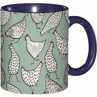 Tasse A Cafe Poulet Doodle Enfantin Avec Rayures Minimalistes Points Ferme Abstrait Biologique.Impression Blanc Vert Tasse De Tasse Coloree Pour Le