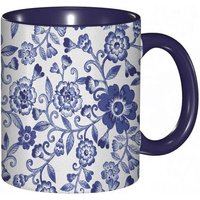 Tasse A Cafe Motif Floral Tourbillonnant Petales Culturels Folkloriques Russes Al Image.Impression Blanche Et Bleue Tasse Coloree Pour Le Bureau La