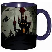 Tasse A Cafe Automne Halloween Scene De Nuit Effrayant Chateau Fantome Chauves-Souris Impression De Balai Tasse De Tasse Coloree Pour Le Bureau A La