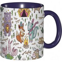Tasse A Cafe Camping Drole De Style Dessin Anime Animaux Des Bois Avec Echarpe Et Chapeaux Explorant L'impression Sauvage Tasse Coloree Pour Le