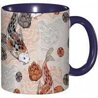 Tasse A Cafe Poisson Oriental Japonais Ocean Vague De Mer Poisson Koi Impression De Lotus Nautiques Tasse De Tasse Coloree Pour Le Bureau A La Maison