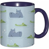 Tasse A Cafe Hippopotame Et Crocodile Dans L'impression De Dessin Anime D'animaux Respectueux De L'eau, Tasse De Tasse Coloree Pour Le Cafe De The A