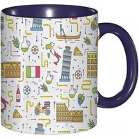 Tasse A Cafe Symboles Italiens Lieux Historiques Aliments Celebres Et Impression D'art Tricolore, Tasse De Tasse Coloree Pour Le Bureau A La Maison