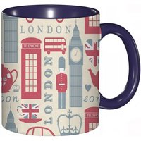 Tasse A Cafe Elements De Culture Britannique Populaires Couleurs Retro A Motifs Coeurs Imprimes, Tasse De Tasse Coloree Pour Le Bureau A La Maison