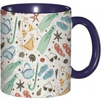 Tasse A Cafe Plage Continue Dans Des Couleurs Vintage Maillots De Bain Coquillages Palmes Impression, Tasse De Tasse Coloree Pour Le Bureau A La