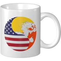 Tasse A Cafe Drapeau Yin Yang Amerique Et Bhoutan 11 Oz Pour Le Bureau La Maison Cadeau D'anniversaire Tasse A The