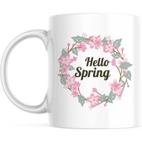 Tasses Personnalisees De Salutations De Printemps Minimalistes Vert Rose Et Noir - Avec Votre Nom Tasse Presente