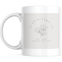 Tasse Personnalisee De Cercle De Logo De Texte Incurve De Superminimalisme Gris Et Beige