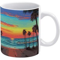 Soiree Plage Avec Palmiers Tasse A Cafe Colore Coucher De Soleil Bleu Ciel Tasse En Ceramique Tasses A Boire Tasses A Cafe Blanches 11 Oz Pour Le