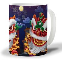Tasse A Cafe De Danse Du Lion 330ml, Tasse A The De Bureau D'art De Tradition D'image De Nouvel An Chinois Cadeaux D'anniversaire Droles