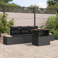 Vidaxl Ensemble De Canapé De Jardin De 5 Pièces Avec Coussins Noir En Poly Rattan, Canapé De Jardin 2 Places Avec Rangement Et Coussins Noir En Poly