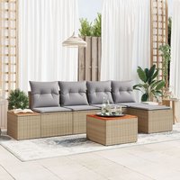 Canapé De Jardin 6 Pièces Avec Coussins - Poly Rotin Beige Acacia, Canapé De Jardin 2 Places Avec Rangement Et Coussins