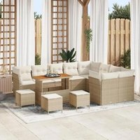 Ensemble De Canapé De Jardin 13 Pièces Vidaxl Avec Coussins Beige Poly Rattan Acacia, Ensemble De Salle À Manger De Jardin 4 Pièces Vidaxl Avec