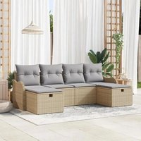 Ensemble De Canapé De Jardin 6 Pièces Avec Coussins Beige Rotin Synthétique, Canapé De Jardin 2 Places Avec Coussins Beige Rotin Synthétique