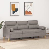 Vidaxl Canapé 3 Places Avec Oreillers Décoratifs Taupe 180 Cm Tissu