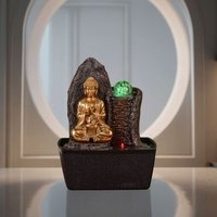 Fontaine Zen Bouddha Et Mur D'eau En Résine Marron Et Doré - H 25cm