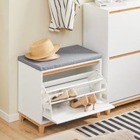Armoire à chaussures avec 1 abattants et 1 coussin effet bois blanc