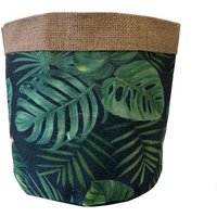 Cache Pot En Jute Motifs Feuilles Exotiques 14 Cm
