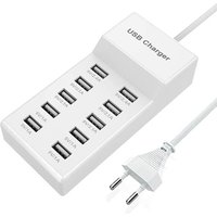 KAL-Chargeur USB Multi-Port, Prise d'alimentation USB 10 Ports Charge Rapide USB Multi-Ports 40W Compatible avec iPhone 12/13/14/15/16/Samsung